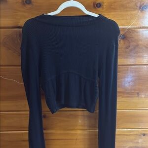 Black Ribbed Long Sleeve Top